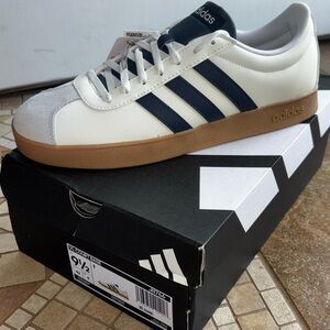 Adidas VL Court White and Dark Blue Sneakers with Gum Sole. Runs big.
